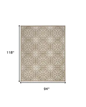 8' X 10' Taupe and Ivory Floral Non Skid Area Rug