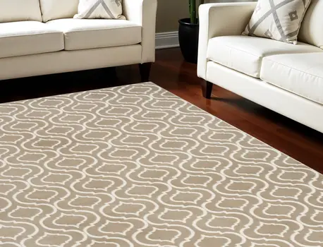 8' X 10' Taupe and Ivory Trellis Non Skid Area Rug