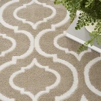 8' X 10' Taupe and Ivory Trellis Non Skid Area Rug