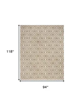 8' X 10' Taupe and Ivory Trellis Non Skid Area Rug