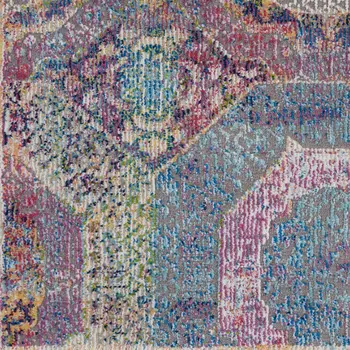 6' Blue Red and Orange Geometric Distressed Non Skid Runner Rug