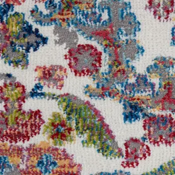 6' Blue Red and Orange Geometric Distressed Non Skid Runner Rug