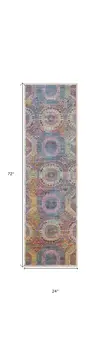 6' Blue Red and Orange Geometric Distressed Non Skid Runner Rug