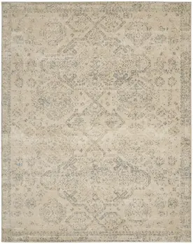 7' X 10' Beige And Gray Geometric Distressed Area Rug