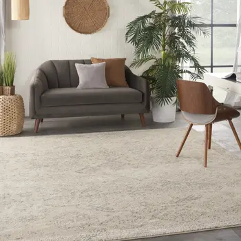 7' X 10' Beige And Gray Geometric Distressed Area Rug