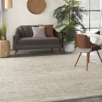 7' X 10' Beige And Gray Geometric Distressed Area Rug
