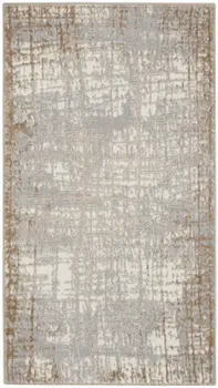 7' X 10' Beige And Gray Geometric Distressed Area Rug