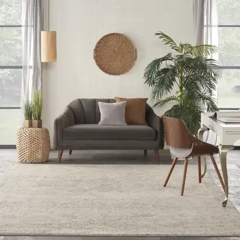 7' X 10' Beige And Gray Geometric Distressed Area Rug
