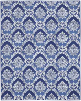 8' X 10' Blue and Ivory Damask Distressed Non Skid Area Rug