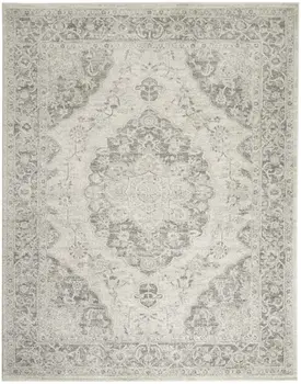 7' X 10' Ivory And Gray Floral Medallion Distressed Area Rug