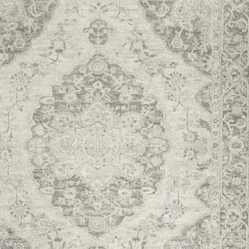 7' X 10' Ivory And Gray Floral Medallion Distressed Area Rug