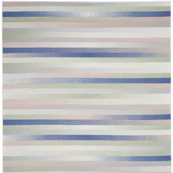 8' X 10' Ivory Tan and Blue Abstract Distressed Non Skid Area Rug