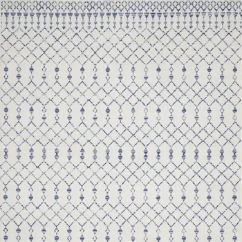 8' X 10' Ivory and Blue Geometric Distressed Non Skid Area Rug