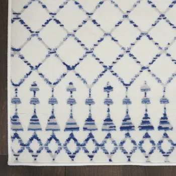 8' X 10' Ivory and Blue Geometric Distressed Non Skid Area Rug