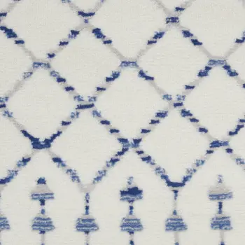 8' X 10' Ivory and Blue Geometric Distressed Non Skid Area Rug