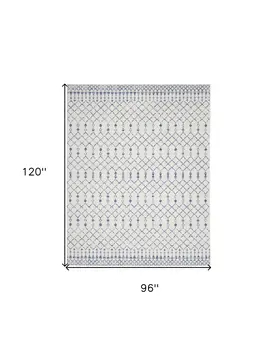 8' X 10' Ivory and Blue Geometric Distressed Non Skid Area Rug