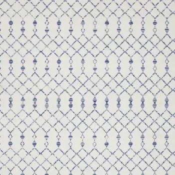 8' X 10' Ivory and Blue Geometric Distressed Non Skid Area Rug
