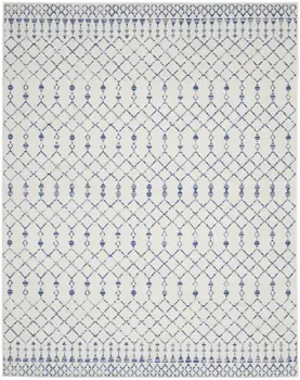 8' X 10' Ivory and Blue Geometric Distressed Non Skid Area Rug