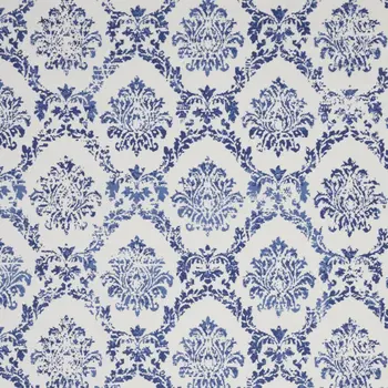 8' X 10' Ivory and Navy Blue Damask Distressed Non Skid Area Rug
