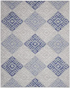 8' X 10' Beige Blue and Gray Geometric Distressed Non Skid Area Rug