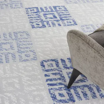 8' X 10' Beige Blue and Gray Geometric Distressed Non Skid Area Rug