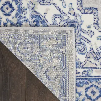 8' X 10' Ivory Blue and Gray Floral Medallion Distressed Non Skid Area Rug