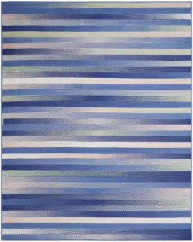 8' X 10' Ivory Tan and Blue Abstract Distressed Non Skid Area Rug