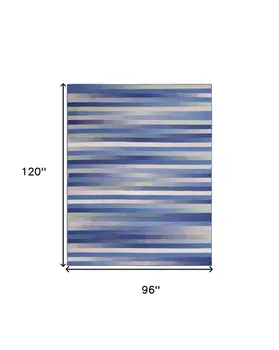 8' X 10' Ivory Tan and Blue Abstract Distressed Non Skid Area Rug