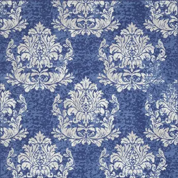 8' X 10' Navy Blue and Ivory Damask Distressed Non Skid Area Rug