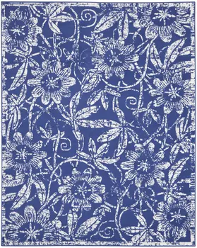 8' X 10' Ivory and Navy Blue Floral Distressed Non Skid Area Rug