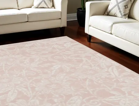 8' X 10' Pink and Ivory Floral Distressed Non Skid Area Rug