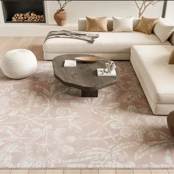 8' X 10' Pink and Ivory Floral Distressed Non Skid Area Rug