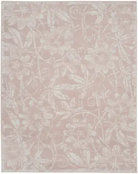 8' X 10' Pink and Ivory Floral Distressed Non Skid Area Rug