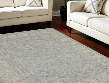 8' X 10' Teal and Ivory Floral Power Loom Area Rug