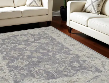8' X 10' Gray and Ivory Floral Power Loom Area Rug