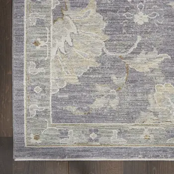 8' X 10' Gray and Ivory Floral Power Loom Area Rug