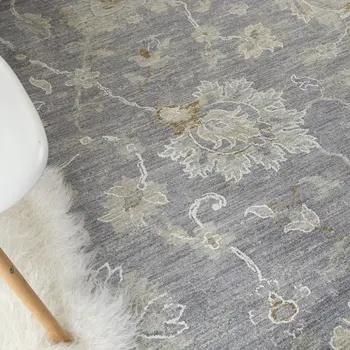 8' X 10' Gray and Ivory Floral Power Loom Area Rug