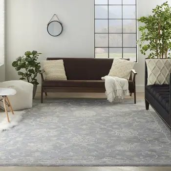 8' X 10' Gray and Ivory Floral Power Loom Area Rug
