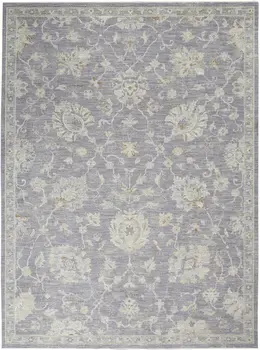 8' X 10' Gray and Ivory Floral Power Loom Area Rug