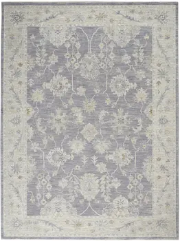 8' X 10' Gray and Ivory Floral Power Loom Area Rug