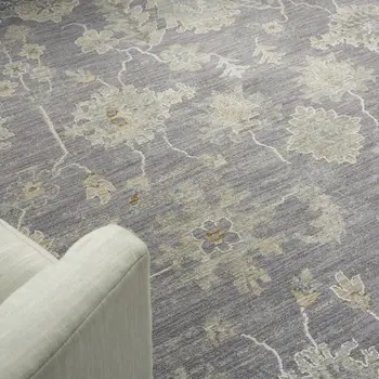 8' X 10' Gray and Ivory Floral Power Loom Area Rug