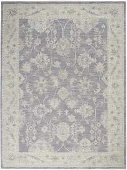 8' X 10' Gray and Ivory Floral Power Loom Area Rug