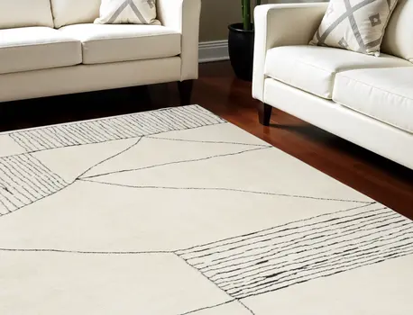 8' X 10' Ivory and Black Geometric Area Rug