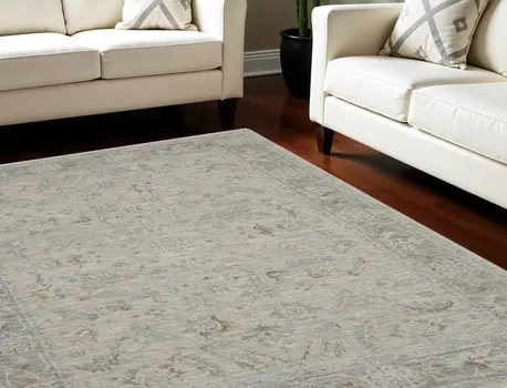 8' X 10' Gray and Blue Floral Power Loom Area Rug