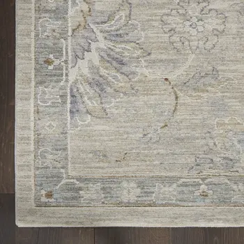 8' X 10' Gray and Blue Floral Power Loom Area Rug
