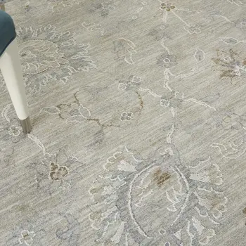 8' X 10' Gray and Blue Floral Power Loom Area Rug