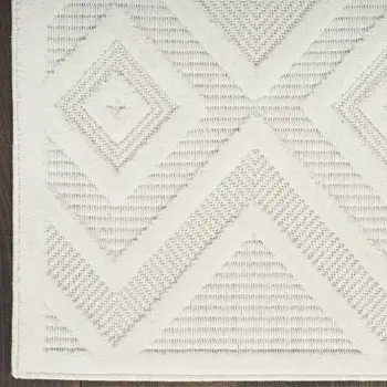 20' Ivory And White Geometric Indoor Outdoor Runner Rug