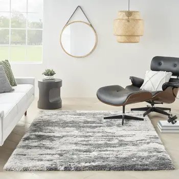 5' X 7' Charcoal and Ivory Abstract Shag Area Rug