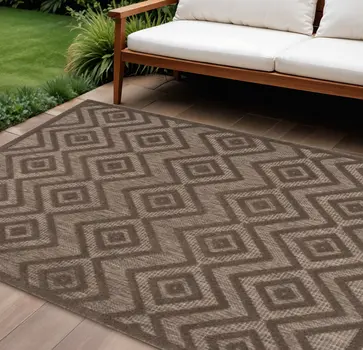 8' X 10' Dark Brown And Light Brown Geometric Indoor Outdoor Area Rug