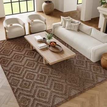 8' X 10' Dark Brown And Light Brown Geometric Indoor Outdoor Area Rug